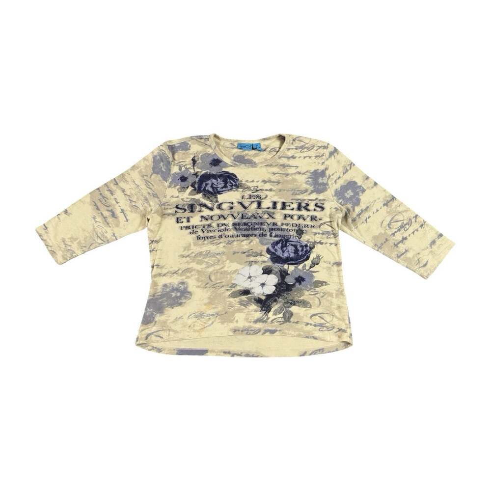 Teeco Womens Y2K Floral Graphic Top Large Paris Script Fairy Grunge Coquette